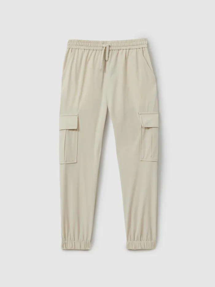 REISS Pants Children Technical Drawstring Cuffed Cargo Trousers Stone