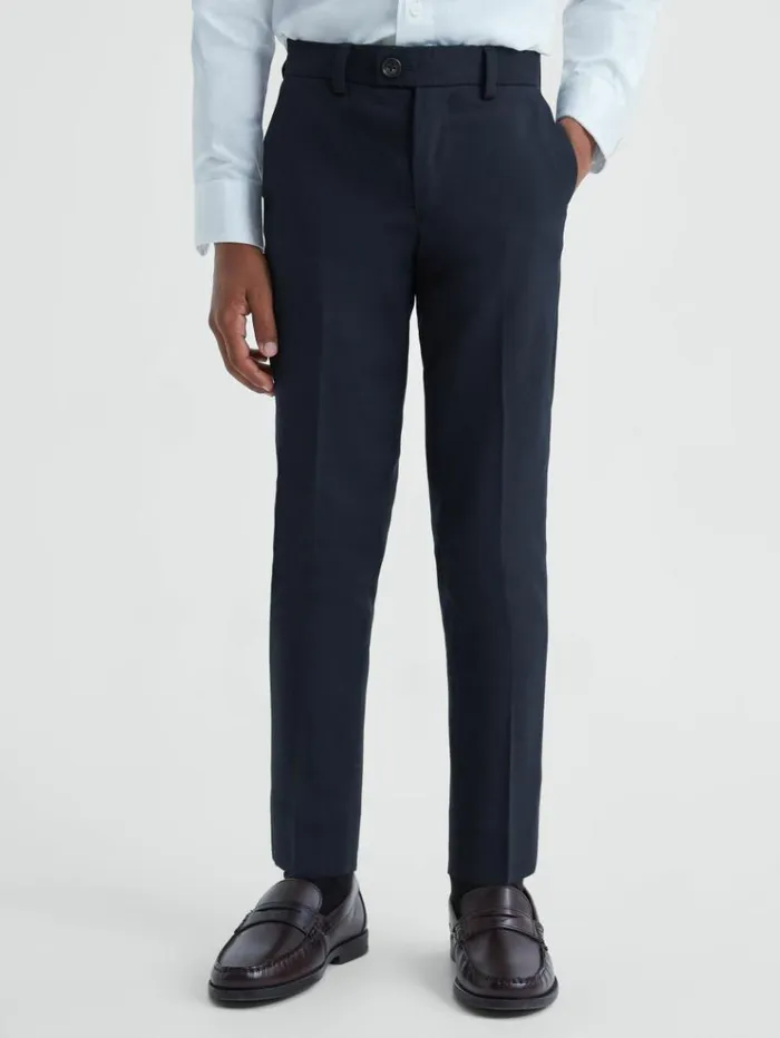 REISS Pants Children Wool Blend Adjustable Trousers Navy