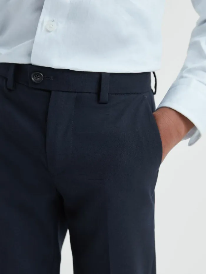 REISS Pants Children Wool Blend Adjustable Trousers Navy