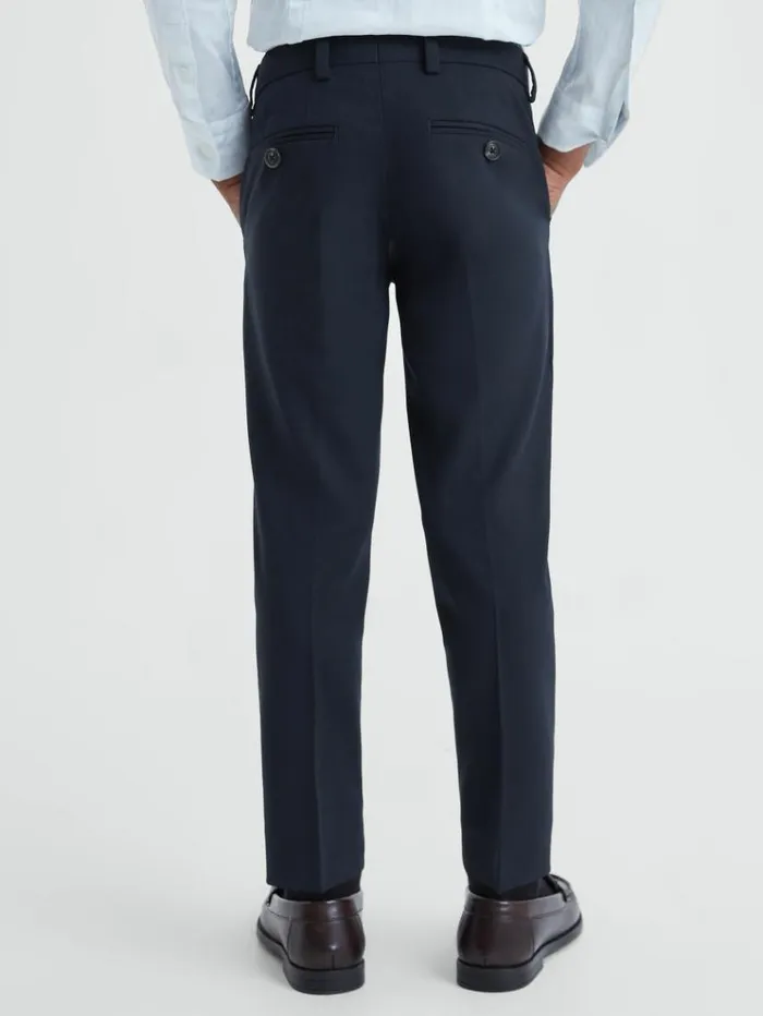 REISS Pants Children Wool Blend Adjustable Trousers Navy