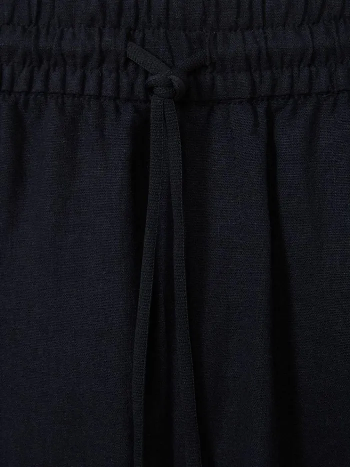 REISS Pants Men Les Deux Forest Green Linen Blend Drawstring Trousers Dark Navy