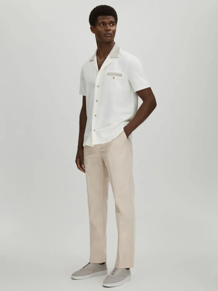REISS Pants Men Paige CottonLyocell Straight Leg Trousers Light Khaki