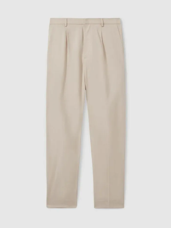 REISS Pants Men Paige CottonLyocell Straight Leg Trousers Light Khaki