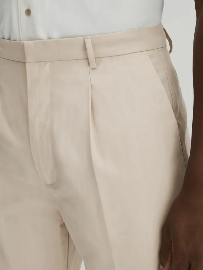 REISS Pants Men Paige CottonLyocell Straight Leg Trousers Light Khaki