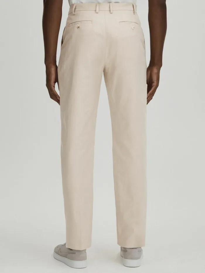 REISS Pants Men Paige CottonLyocell Straight Leg Trousers Light Khaki