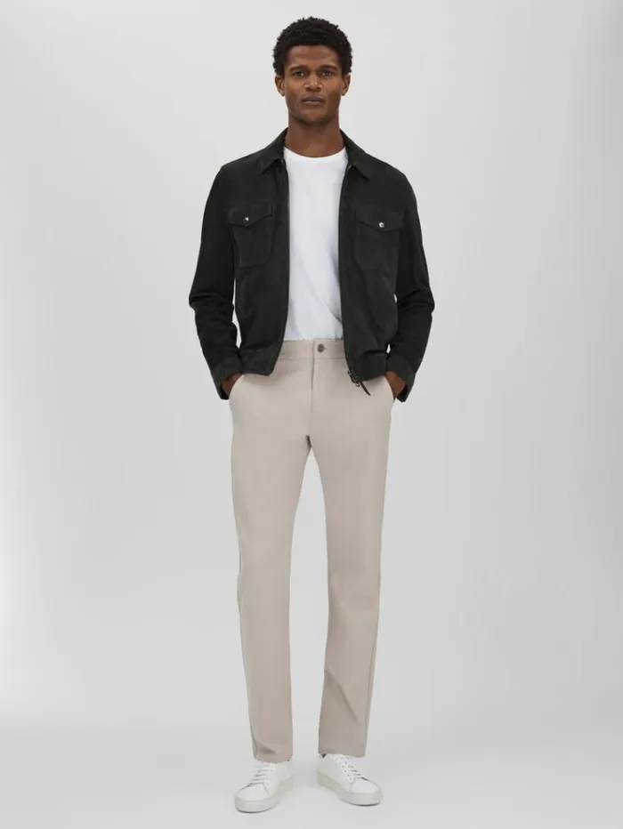 REISS Pants Men Paige Tapered Stretch Trousers Oyster