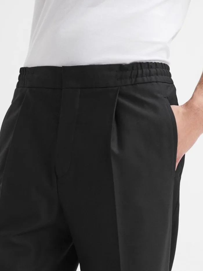 REISS Pants Men Relaxed Drawstring Trousers With TurnUps Black