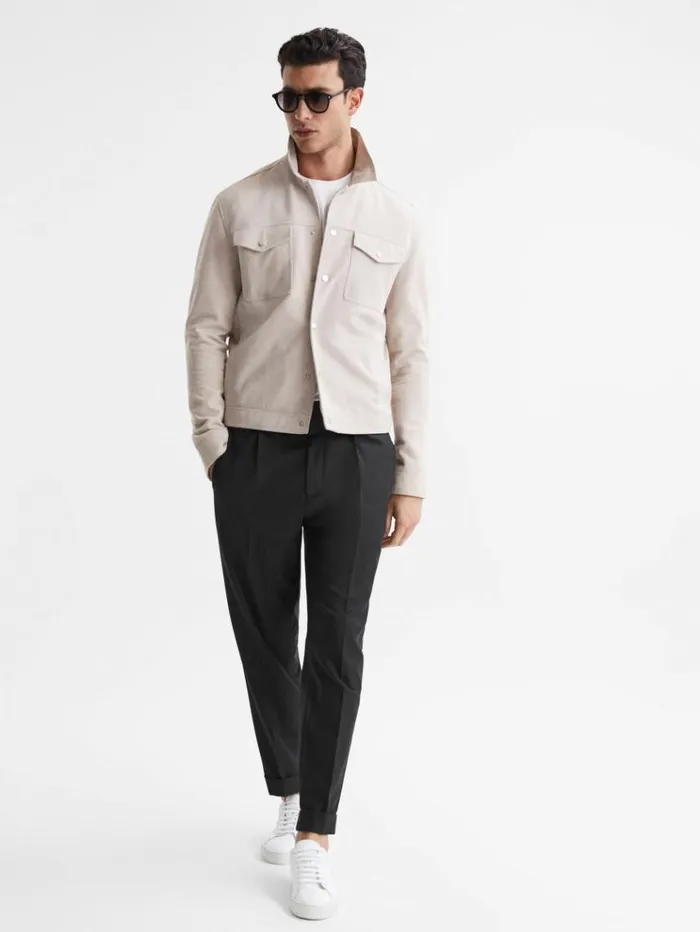 REISS Pants Men Relaxed Drawstring Trousers With TurnUps Black