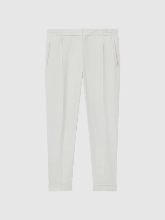REISS Pants Men Relaxed Drawstring Trousers With TurnUps Ecru