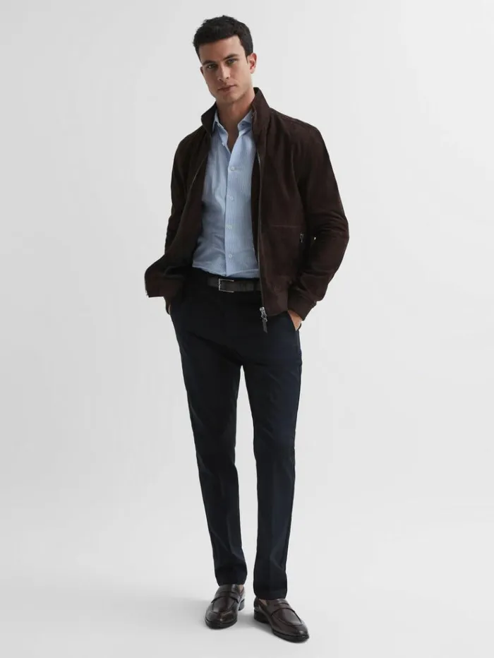 REISS Pants Men Slim Fit Cotton Blend Chinos Navy