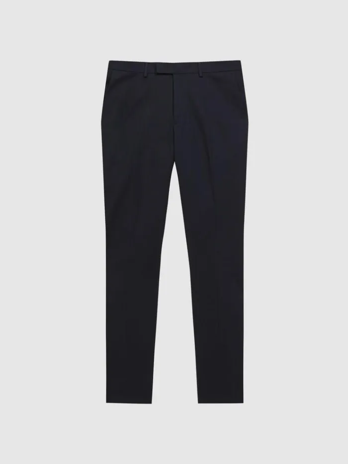 REISS Pants Men Slim Fit Cotton Blend Chinos Navy