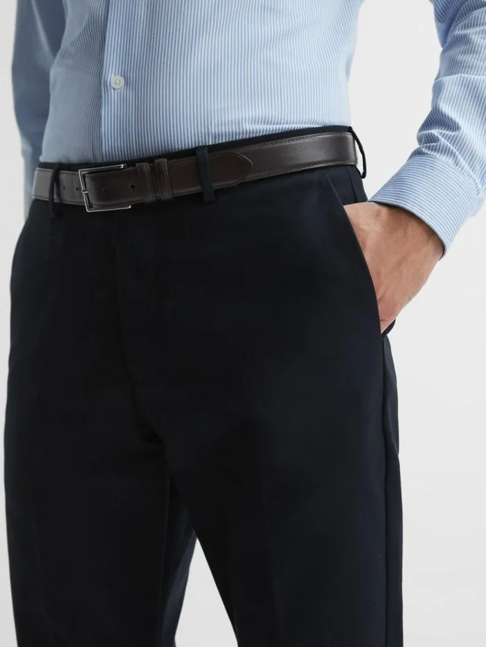 REISS Pants Men Slim Fit Cotton Blend Chinos Navy