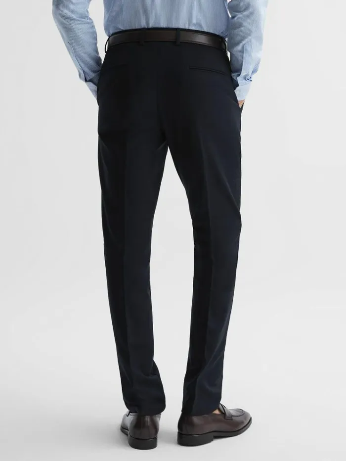 REISS Pants Men Slim Fit Cotton Blend Chinos Navy