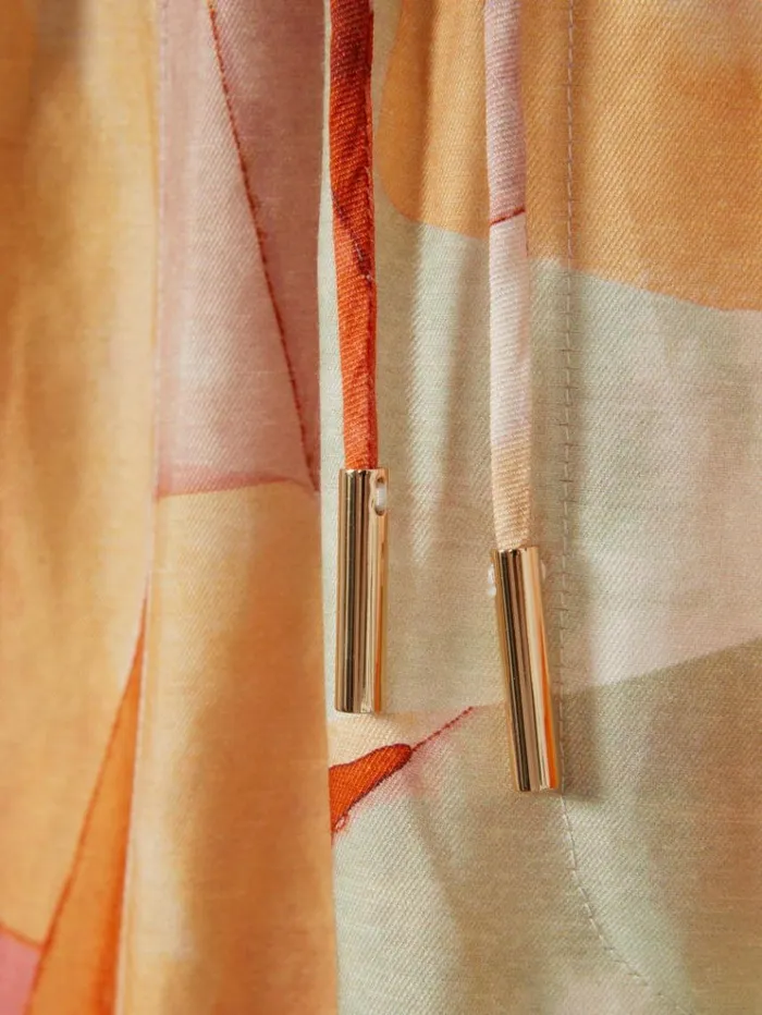 REISS Pants Women Acler Geometric Print Wide Leg Trousers Orange Multi