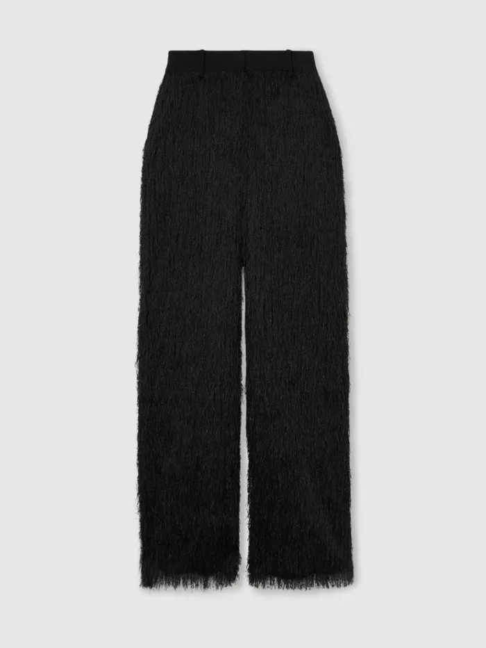 REISS Pants Women Atelier Fringed Crepe Trousers Black
