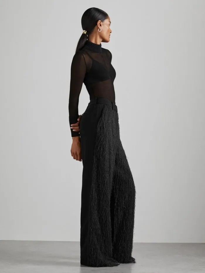 REISS Pants Women Atelier Fringed Crepe Trousers Black