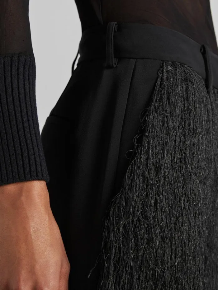 REISS Pants Women Atelier Fringed Crepe Trousers Black