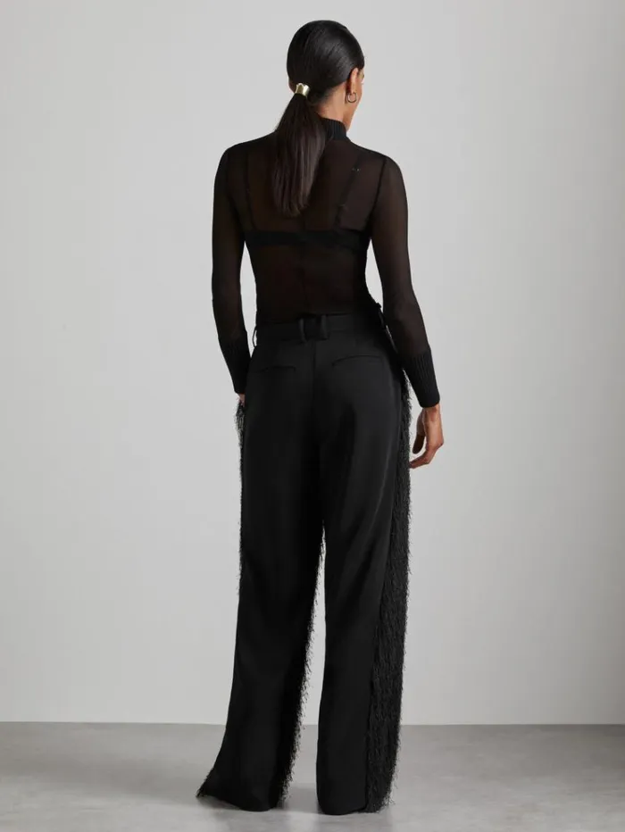 REISS Pants Women Atelier Fringed Crepe Trousers Black