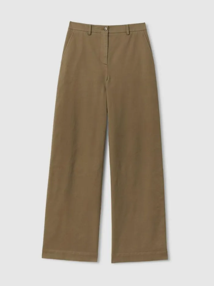 REISS Pants Women Cotton Blend Wide Leg Trousers Dark Camel
