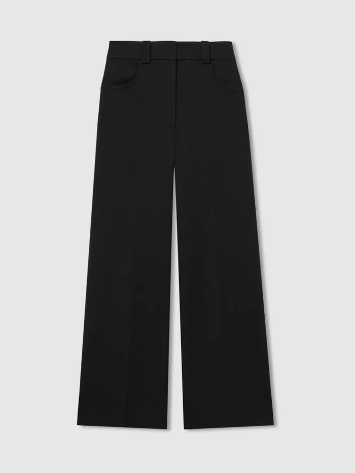 REISS Pants Women Cropped WideLeg Twill Trousers Black