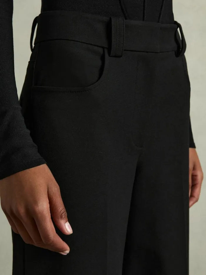 REISS Pants Women Cropped WideLeg Twill Trousers Black