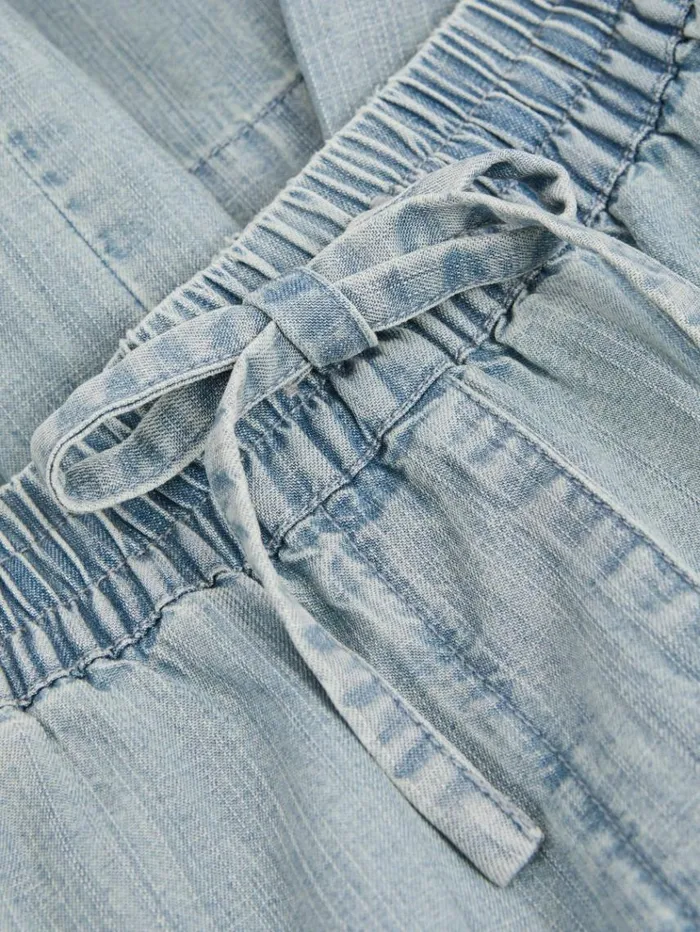 REISS Pants Women Denim Look Wide Leg Trousers Light Blue