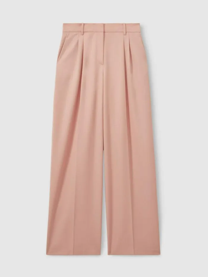 REISS Pants Women Double Pleat Wide Leg Trousers Pink