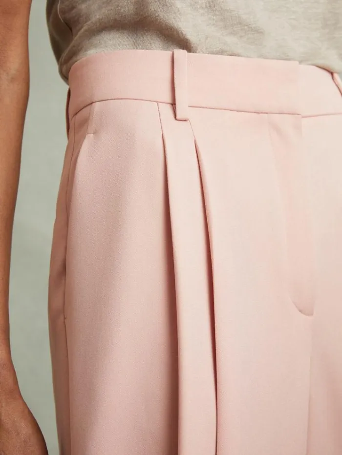 REISS Pants Women Double Pleat Wide Leg Trousers Pink