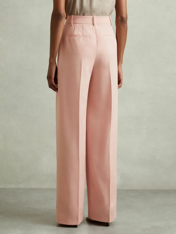REISS Pants Women Double Pleat Wide Leg Trousers Pink