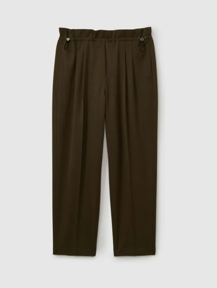 REISS Pants Women Drawstring Waist Tapered Trousers Khaki