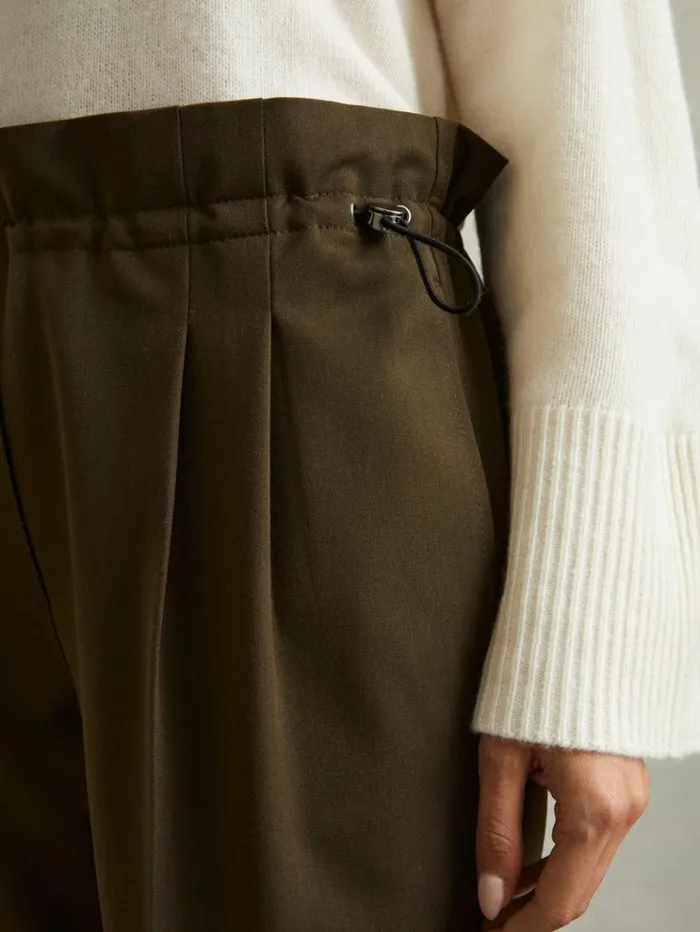 REISS Pants Women Drawstring Waist Tapered Trousers Khaki