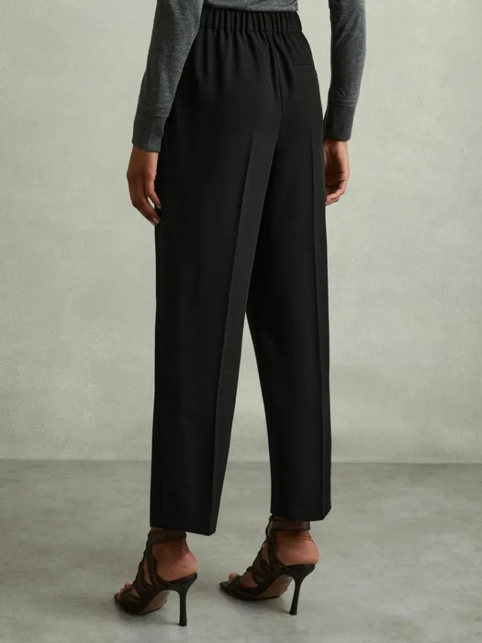 REISS Pants Women Front Pleat Tapered Trousers Black