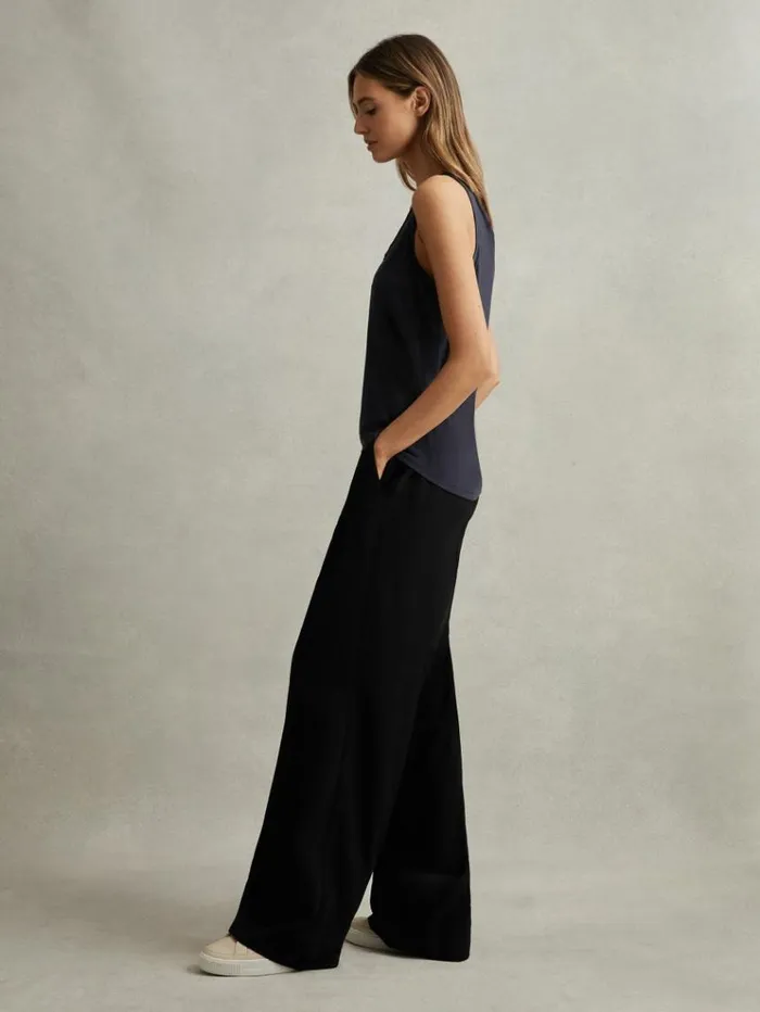REISS Pants Women HalfElasticated Wide Leg Trousers Black