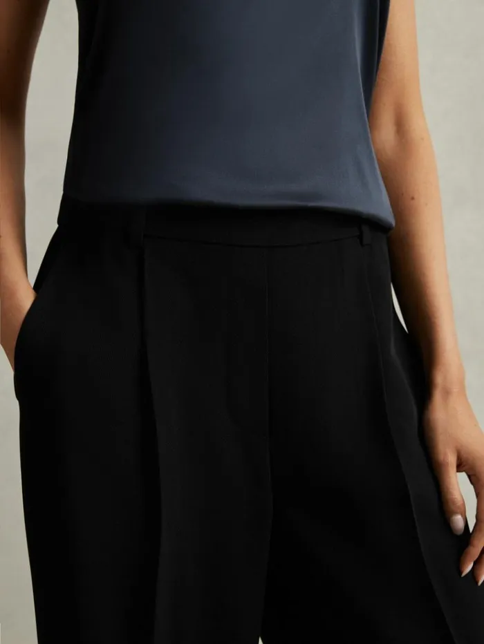 REISS Pants Women HalfElasticated Wide Leg Trousers Black