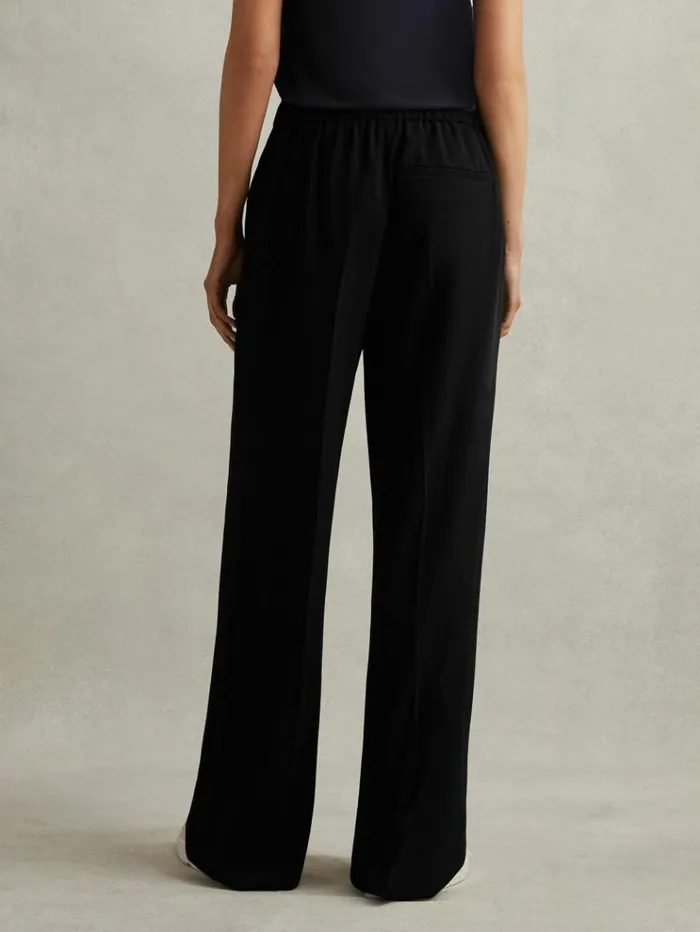 REISS Pants Women HalfElasticated Wide Leg Trousers Black