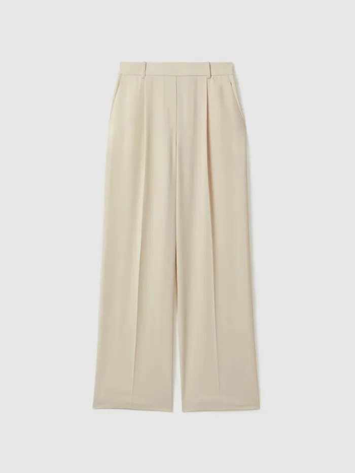REISS Pants Women HalfElasticated Wide Leg Trousers Cream