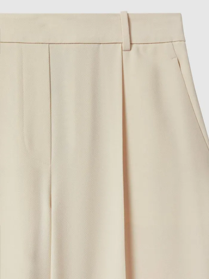 REISS Pants Women HalfElasticated Wide Leg Trousers Cream