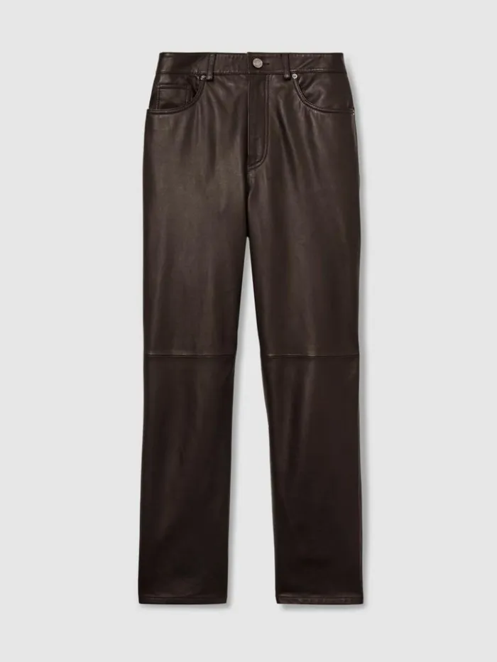 REISS Pants Women Leather SlimLeg Trousers Chocolate