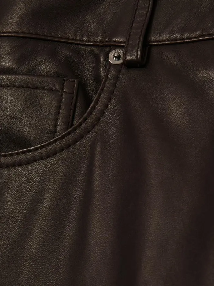 REISS Pants Women Leather SlimLeg Trousers Chocolate