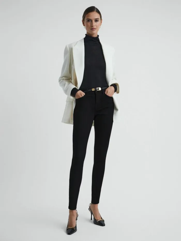 REISS Pants Women Mid Rise Skinny Jeans Black