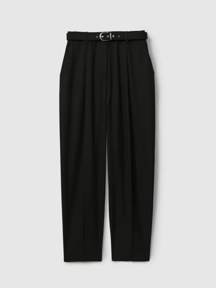 REISS Pants Women Tapered Belted Trousers Black