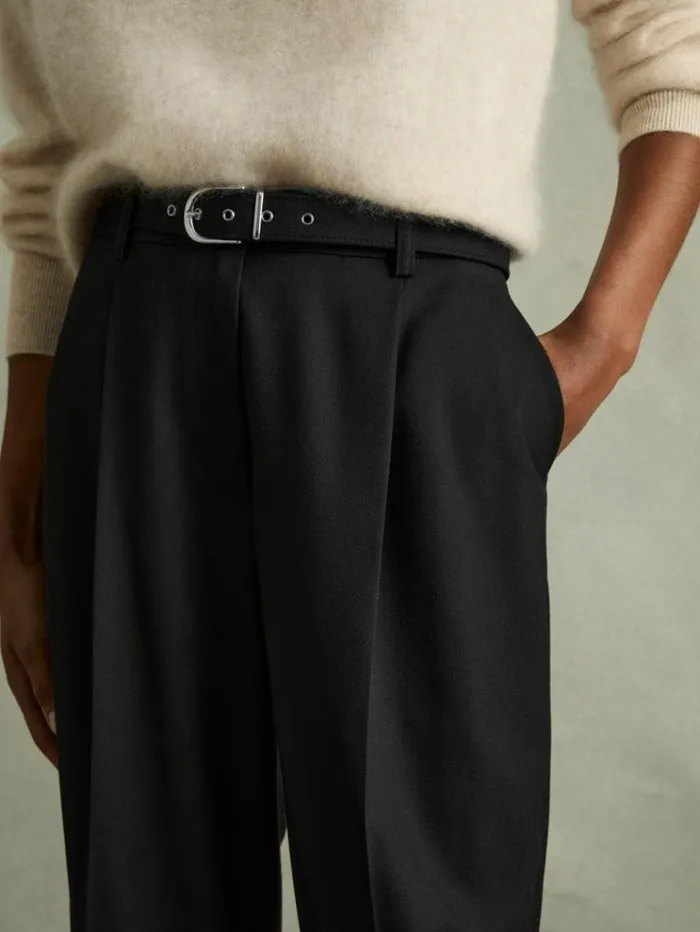 REISS Pants Women Tapered Belted Trousers Black