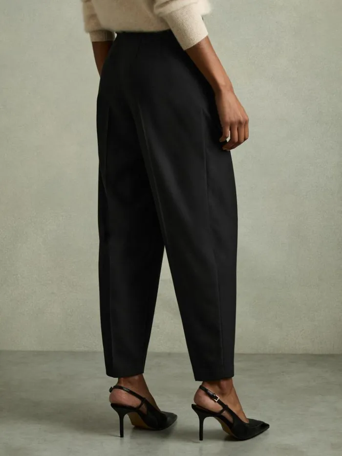 REISS Pants Women Tapered Belted Trousers Black