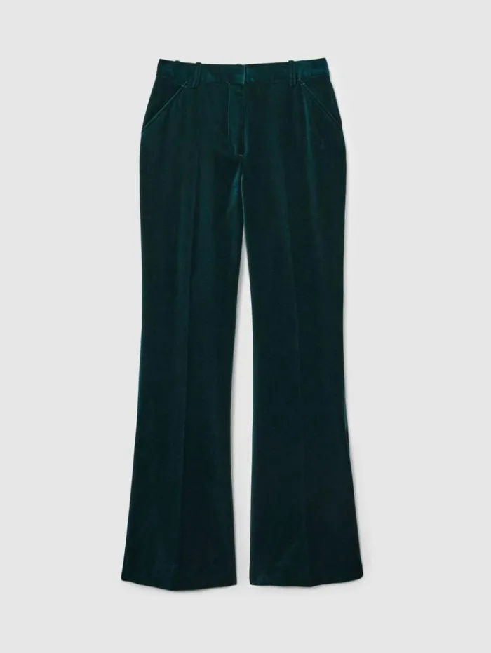 REISS Pants Women Velvet Flared Suit Trousers Teal
