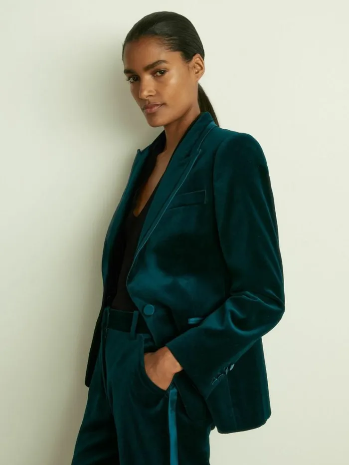 REISS Pants Women Velvet Flared Suit Trousers Teal