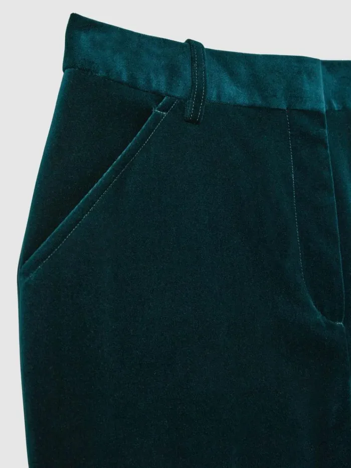 REISS Pants Women Velvet Flared Suit Trousers Teal