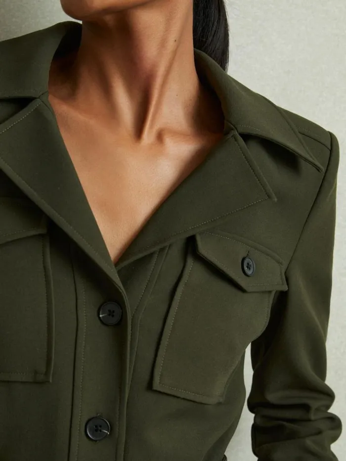 REISS Petite Women Belted Utility Jumpsuit Dark Green