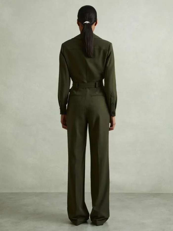 REISS Petite Women Belted Utility Jumpsuit Dark Green