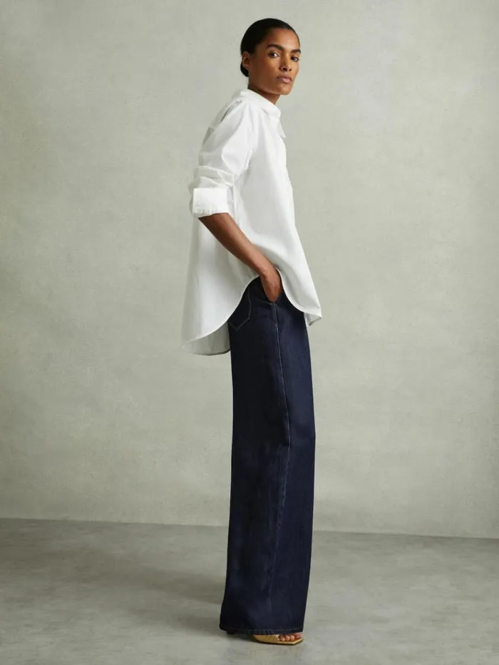 REISS Petite Women Double Pleat Wide Leg Jeans Indigo