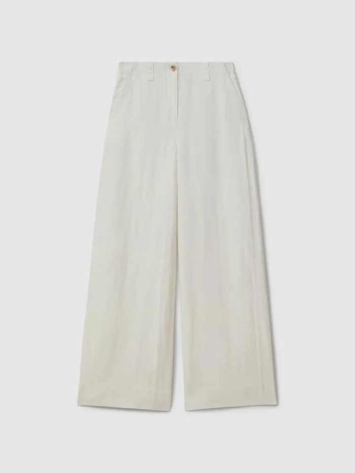 REISS Petite Women Linen Wide Leg Garment Dyed Trousers White